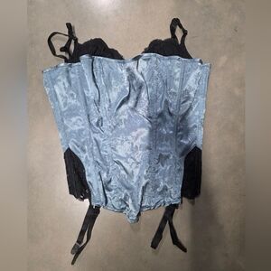 Frederick's Of Hollywood Blue Satin Lace-Trim Bustier Corset Size: 34